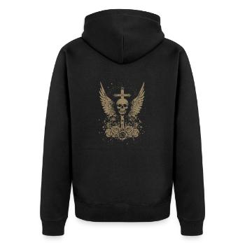 Goth Skull Grunge Cross - Unisex Premium Organic Zip Hoodie - black - Back - Nico (187cm)