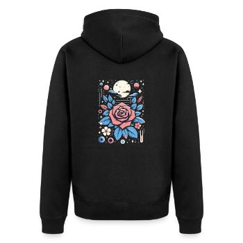 Cosmic Rose - Unisex Premium Organic Zip Hoodie - black - Back - Nico (187cm)