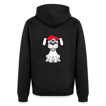 Hund Nerd Hornbrille Geek Zahnspange Schlau Lustig - Unisex Premium Bio Zip Hoodie - Schwarz - Hinten - Nico (187cm)