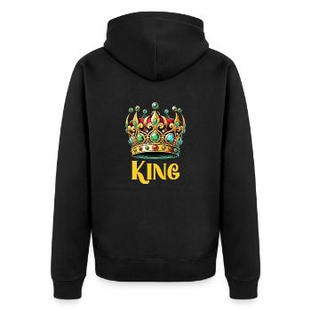 krone king - Unisex Premium Bio Zip Hoodie - Schwarz - Hinten - Nico (187cm)