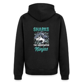 Sharks the Underwater Ninjas - Unisex Premium Bio Zip Hoodie - Schwarz - Hinten - Nico (187cm)