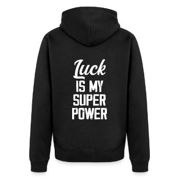 Glück ist meine Superkraft - Lustig - Unisex Premium Bio Zip Hoodie - Schwarz - Hinten - Nico (187cm)