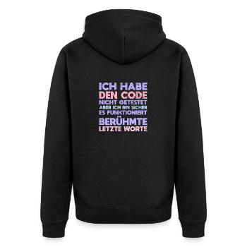 Ich Habe Den Code Nicht Getestet, Aber Ich... - Unisex Premium Bio Zip Hoodie - Schwarz - Hinten - Nico (187cm)