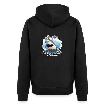 Großer Hai, große Ziele! - Das Leben ist zu kurz - Unisex Premium Bio Zip Hoodie - Schwarz - Hinten - Nico (187cm)