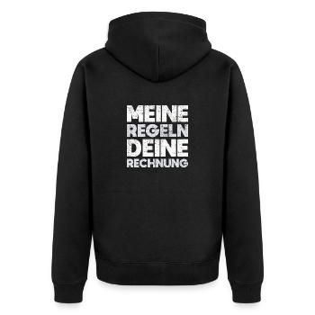 Meine Regeln, Deine Rechnung - Unisex Premium Bio Zip Hoodie - Schwarz - Hinten - Nico (187cm)
