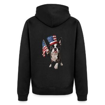 Boston Terrier - Unisex Premium Bio Zip Hoodie - Schwarz - Hinten - Nico (187cm)