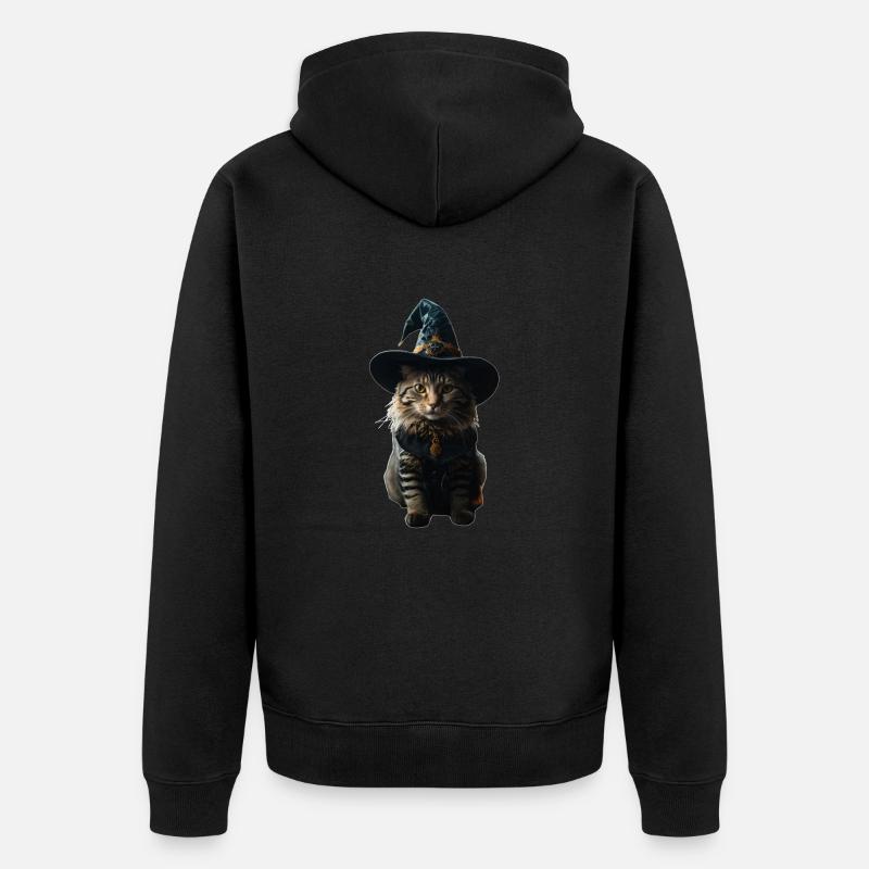 Chat sorcière Halloween - Veste à capuche bio Premium Unisexe - noir