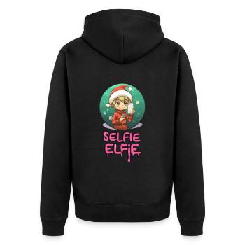 Selfie Elfie - Lustig unterm Weihnachtsbaum - Unisex Premium Bio Zip Hoodie - Schwarz - Hinten - Nico (187cm)