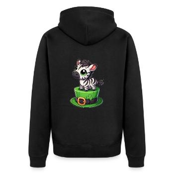 Süßes Zebra St. Patrick's Day Zylinder Kleeblatt - Unisex Premium Bio Zip Hoodie - Schwarz - Hinten - Nico (187cm)