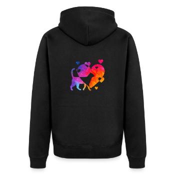 Katzenliebe - Unisex Premium Bio Zip Hoodie - Schwarz - Hinten - Nico (187cm)