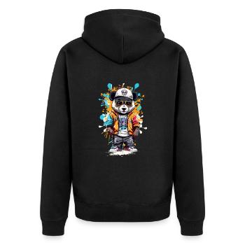 Panda Bär - Unisex Premium Bio Zip Hoodie - Schwarz - Hinten - Nico (187cm)