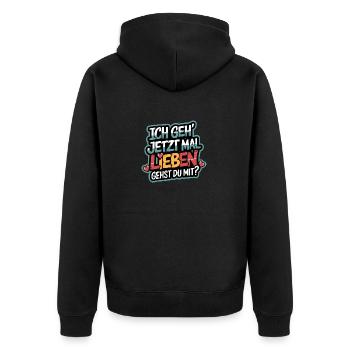 Ich gehe jetzt mal lieben - positiv denken - Unisex Premium Bio Zip Hoodie - Schwarz - Hinten - Nico (187cm)