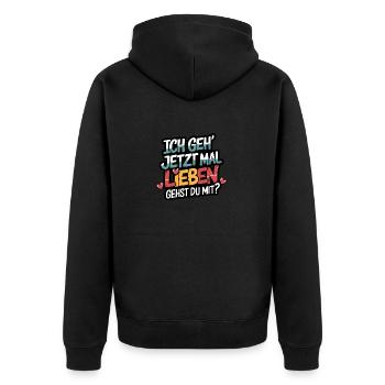 Ich gehe jetzt mal lieben - positiv denken - Unisex Premium Bio Zip Hoodie - Schwarz - Hinten - Nico (187cm)