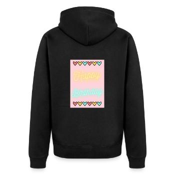 BIRTHDAY,HAPPY BIRTHDAY,HAPPY BIRTHDAY - Unisex Premium Organic Zip Hoodie - black - Back - Nico (187cm)