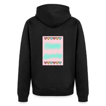 BIRTHDAY,HAPPY BIRTHDAY,HAPPY BIRTHDAY - Unisex Premium Organic Zip Hoodie - black - Back - Nico (187cm)
