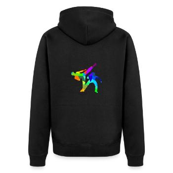 Capoeira Regenbogen Farben Polygon Sport - Unisex Premium Bio Zip Hoodie - Schwarz - Hinten - Nico (187cm)