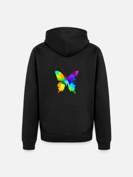Butterfly Rainbow Animals Polygon - Unisex Premium Organic Zip Hoodie - black