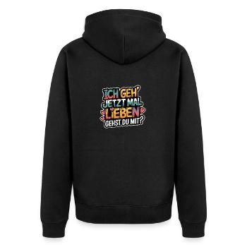 Ich gehe jetzt mal lieben - positiv denken - Unisex Premium Bio Zip Hoodie - Schwarz - Hinten - Nico (187cm)