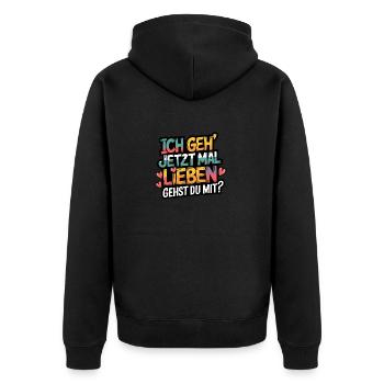 Ich gehe jetzt mal lieben - positiv denken. Motivi - Unisex Premium Bio Zip Hoodie - Schwarz - Hinten - Nico (187cm)
