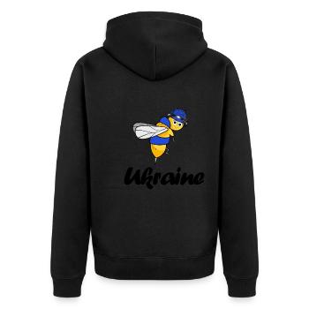 ukraine uno slava ukraini sonnenblume selenskyj - Unisex Premium Bio Zip Hoodie - Schwarz - Hinten - Nico (187cm)