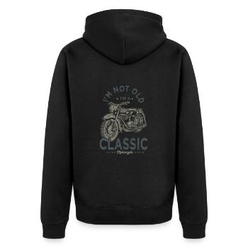 nicht alt Ich bin klassisches T-Shirt Motorrad - Unisex Premium Bio Zip Hoodie - Schwarz - Hinten - Nico (187cm)