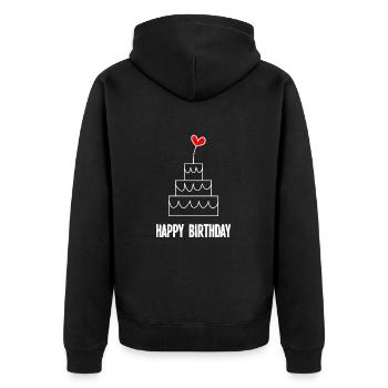 ALLES GUTE ZUM GEBURTSTAG. ALLES GUTE ZUM GEBURTSTAG. JAHRESTAG - Unisex Premium Bio Zip Hoodie - Schwarz - Hinten - Nico (187cm)
