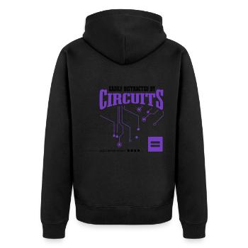 Distrait par les circuits Ironic Saying - Veste à capuche bio Premium Unisexe - noir - Dos - Nico (187cm)