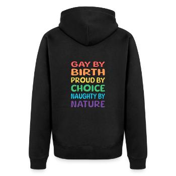 Gay de naissance - Veste à capuche bio Premium Unisexe - noir - Dos - Nico (187cm)