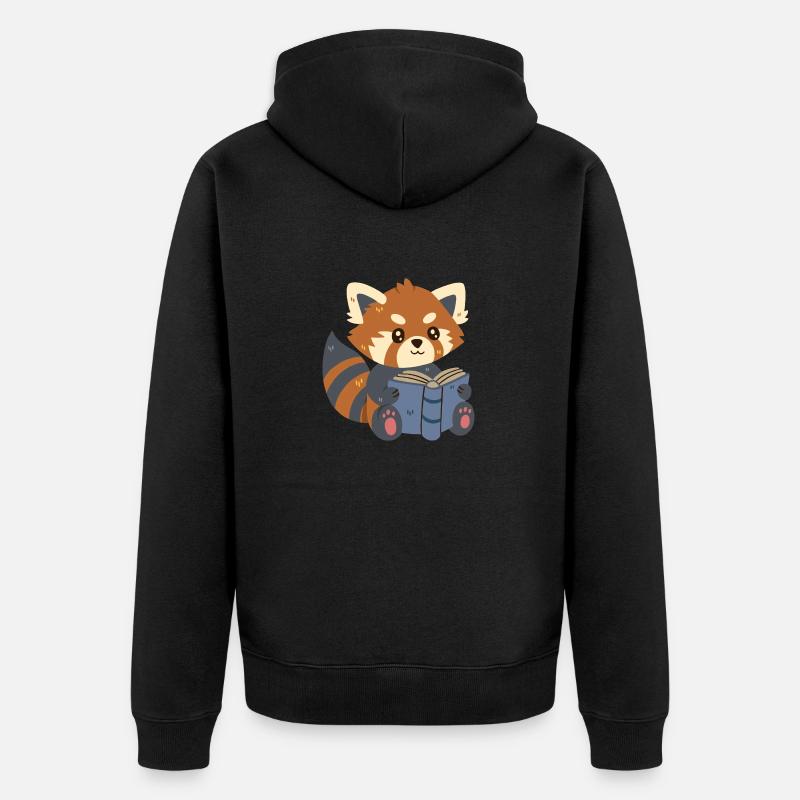Roter Panda liest ein Buch - Unisex Premium Bio Zip Hoodie - Schwarz