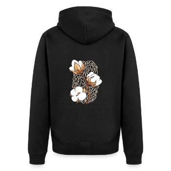 Ornamentelement mit blühendem Baumwollzweig - Unisex Premium Bio Zip Hoodie - Schwarz - Hinten - Nico (187cm)