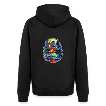 Majestätischer Eisvogel – Farbenspiel am Wasser - Unisex Premium Bio Zip Hoodie - Schwarz - Hinten - Nico (187cm)