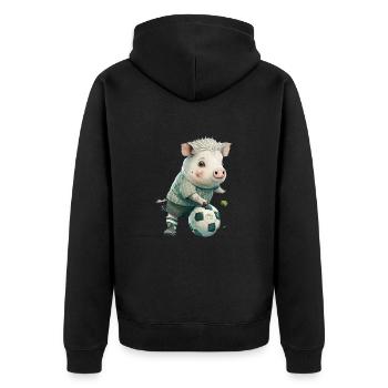 Niedliche Tierfußballspieler, Schweinchen - Unisex Premium Bio Zip Hoodie - Schwarz - Hinten - Nico (187cm)