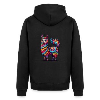 ALPAKA PINATA KONFETTI BUNT REGENBOGEN MUSTER - Unisex Premium Bio Zip Hoodie - Schwarz - Hinten - Nico (187cm)