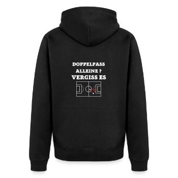 Doppelpass alleine? Vergiss es - Unisex Premium Bio Zip Hoodie - Schwarz - Hinten - Nico (187cm)