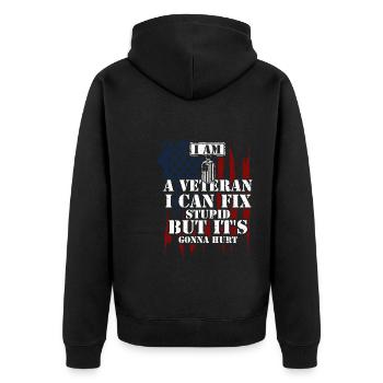 Je suis un vétéran que je peux réparer stupide... - Veste à capuche bio Premium Unisexe - noir - Dos - Nico (187cm)