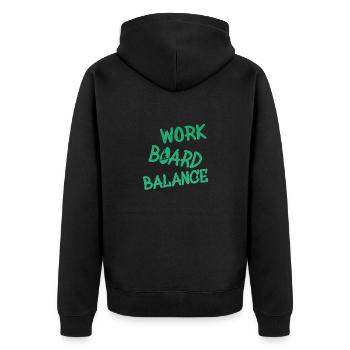 Snowboard, Work Board Balance - Unisex Premium Bio Zip Hoodie - Schwarz - Hinten - Nico (187cm)