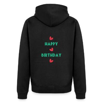 ALLES GUTE ZUM GEBURTSTAG!. ALLES GUTE ZUM GEBURTSTAG!. JAHRESTAG. - Unisex Premium Bio Zip Hoodie - Schwarz - Hinten - Nico (187cm)