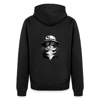 Schwarzweiße Katze Bucket Hat - Unisex Premium Bio Zip Hoodie - Schwarz - Hinten - Nico (187cm)