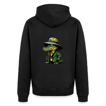 Krokodil Bucket-Hat - Unisex Premium Bio Zip Hoodie - Schwarz - Hinten - Nico (187cm)