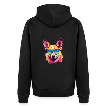 Corgi dog wearing sun glasses - Unisex Premium Organic Zip Hoodie - black - Back - Nico (187cm)
