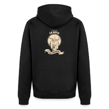 Schwalbe Simson Suhl - Nur noch ein Moped - Unisex Premium Bio Zip Hoodie - Schwarz - Hinten - Nico (187cm)