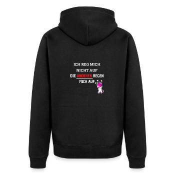 Ich Reg mich nicht auf Die anderen regen mich auf - Unisex Premium Bio Zip Hoodie - Schwarz - Hinten - Nico (187cm)