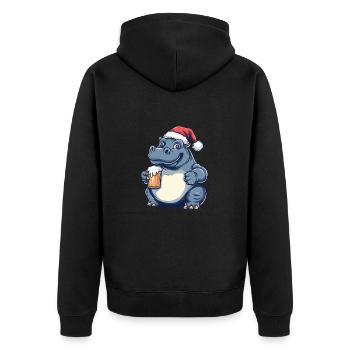 Nilpferd Bier Xmas Weihnachten - Unisex Premium Bio Zip Hoodie - Schwarz - Hinten - Nico (187cm)
