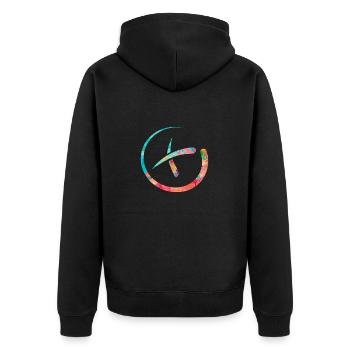 Geocaching PopArt - Unisex Premium Bio Zip Hoodie - Schwarz - Hinten - Nico (187cm)