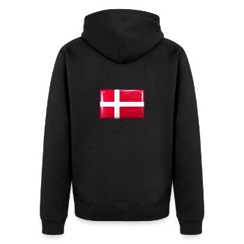 Dänemark Flagge Fahne Dannebrog Blechschild-Optik - Unisex Premium Bio Zip Hoodie - Schwarz - Hinten - Nico (187cm)