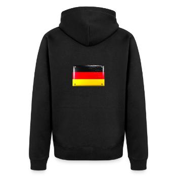 Deutschland Flagge Fahne Blechschild-Optik - Unisex Premium Bio Zip Hoodie - Schwarz - Hinten - Nico (187cm)