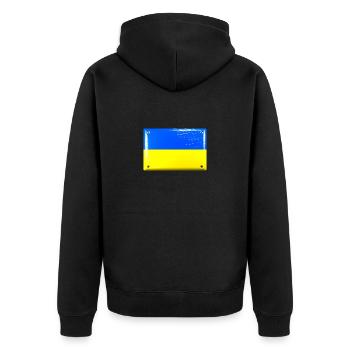 Ukraine blau gelb Flagge Fahne Blechschild-Optik - Unisex Premium Bio Zip Hoodie - Schwarz - Hinten - Nico (187cm)