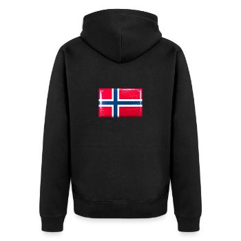 Norwegen Flagge Fahne Blechschild-Optik - Unisex Premium Bio Zip Hoodie - Schwarz - Hinten - Nico (187cm)