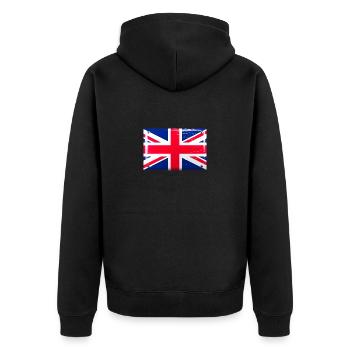 Großbritannien Flagge Fahne Blechschild-Optik - Unisex Premium Bio Zip Hoodie - Schwarz - Hinten - Nico (187cm)