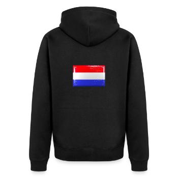 Niederlande Holland Flagge Fahne Blechschild-Optik - Unisex Premium Bio Zip Hoodie - Schwarz - Hinten - Nico (187cm)